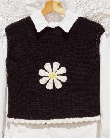 Daisy flower  vest uit de jaren 70 (handgemaakt) 