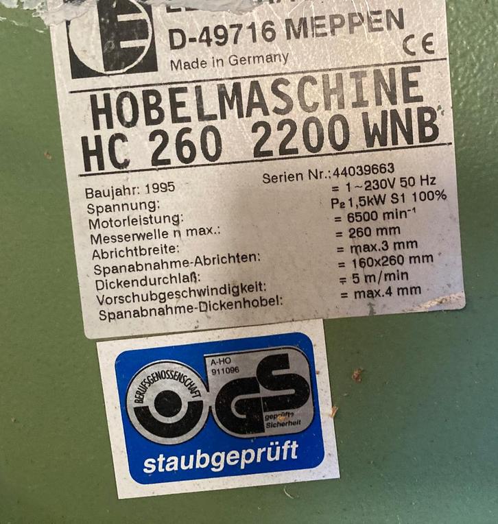 Dégauchisseuse - raboteuse Elektra Beckum, Bricolage & Construction, Raboteuses, Utilisé, Électrique, Enlèvement