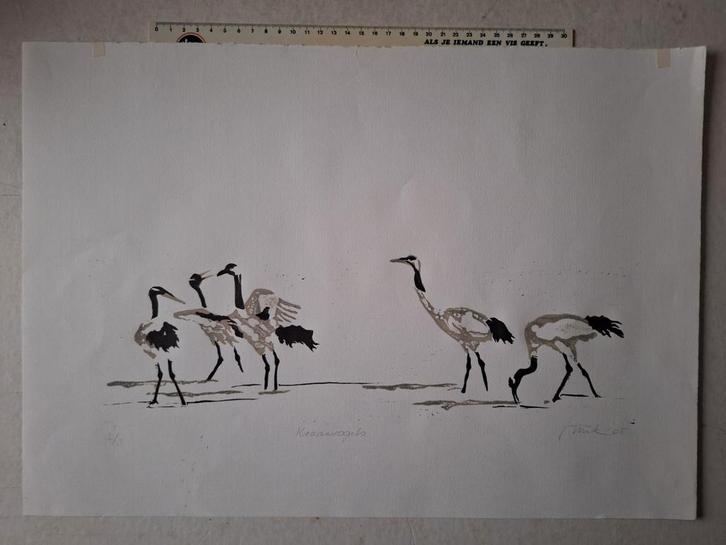 Leuke zeefdruk van Anik "Kraanvogels" uit 2005, Antiek en Kunst, Kunst | Litho's en Zeefdrukken, Ophalen of Verzenden