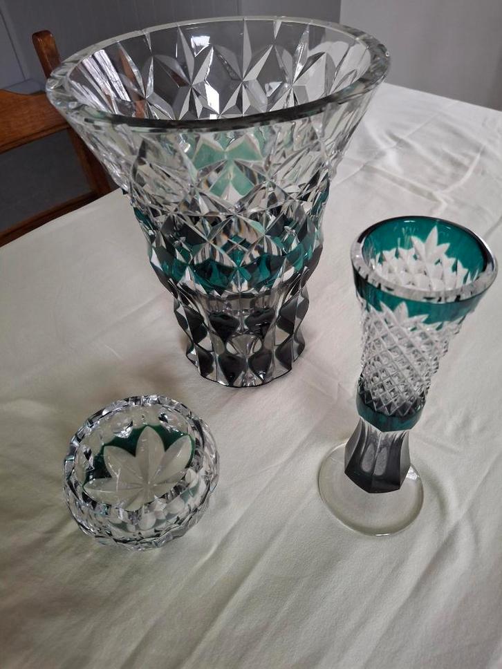 Kristallen vazen en asbak -  Val Saint Lambert, Antiek en Kunst, Antiek | Glaswerk en Kristal, Ophalen