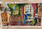 Borduurwerk op canvas en originele houten lijst, Antiek en Kunst, Kunst | Schilderijen | Klassiek, Ophalen of Verzenden