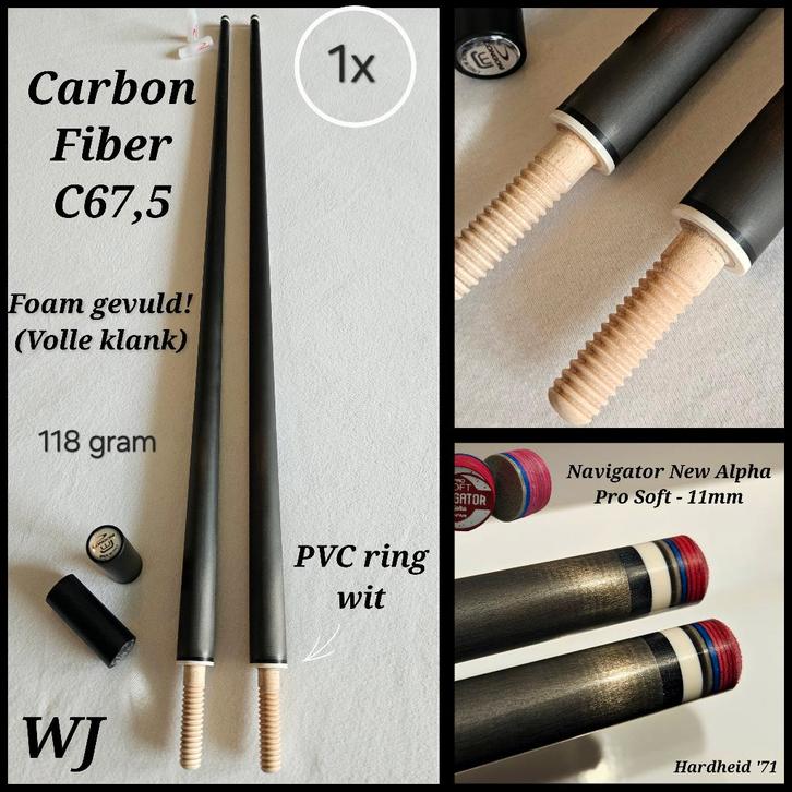 1x Carbon C67,5 Navigator Pro S - 11mm top voor Longoni WJ, Sport en Fitness, Biljarten en Poolen, Nieuw, Keu of Ballen, Ophalen of Verzenden