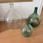 Set van vintage bolle flessen, Ophalen, Minder dan 50 cm, Groen, Glas