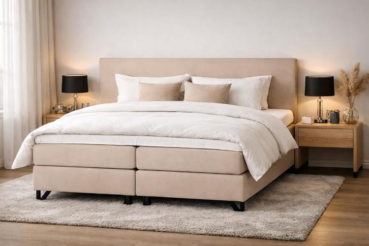 boxspring, Huis en Inrichting, Slaapkamer | Boxsprings, Nieuw, 180 cm, 200 cm, Tweepersoons, Beige, Ophalen
