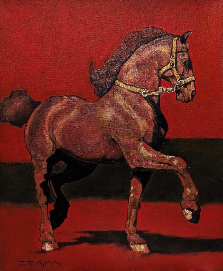 "Rood op rood. Vuurpaard" Schilderij, Antiek en Kunst, Kunst | Schilderijen | Modern, Verzenden