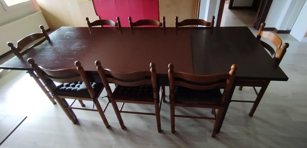 grande table + 8 chaises, Enlèvement, Utilisé, Cinq personnes ou plus, Rectangulaire