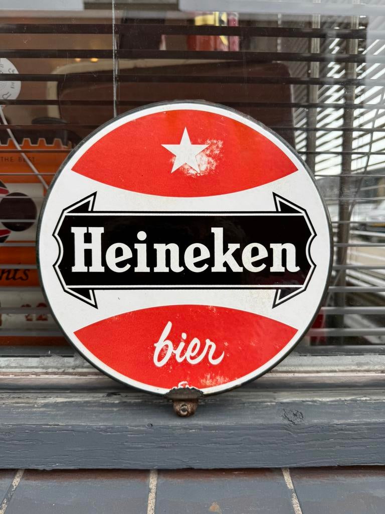 Panneau d'affichage en émail Heineken Beer, Enlèvement ou Envoi, Utilisé, Panneau, Plaque ou Plaquette publicitaire, Heineken