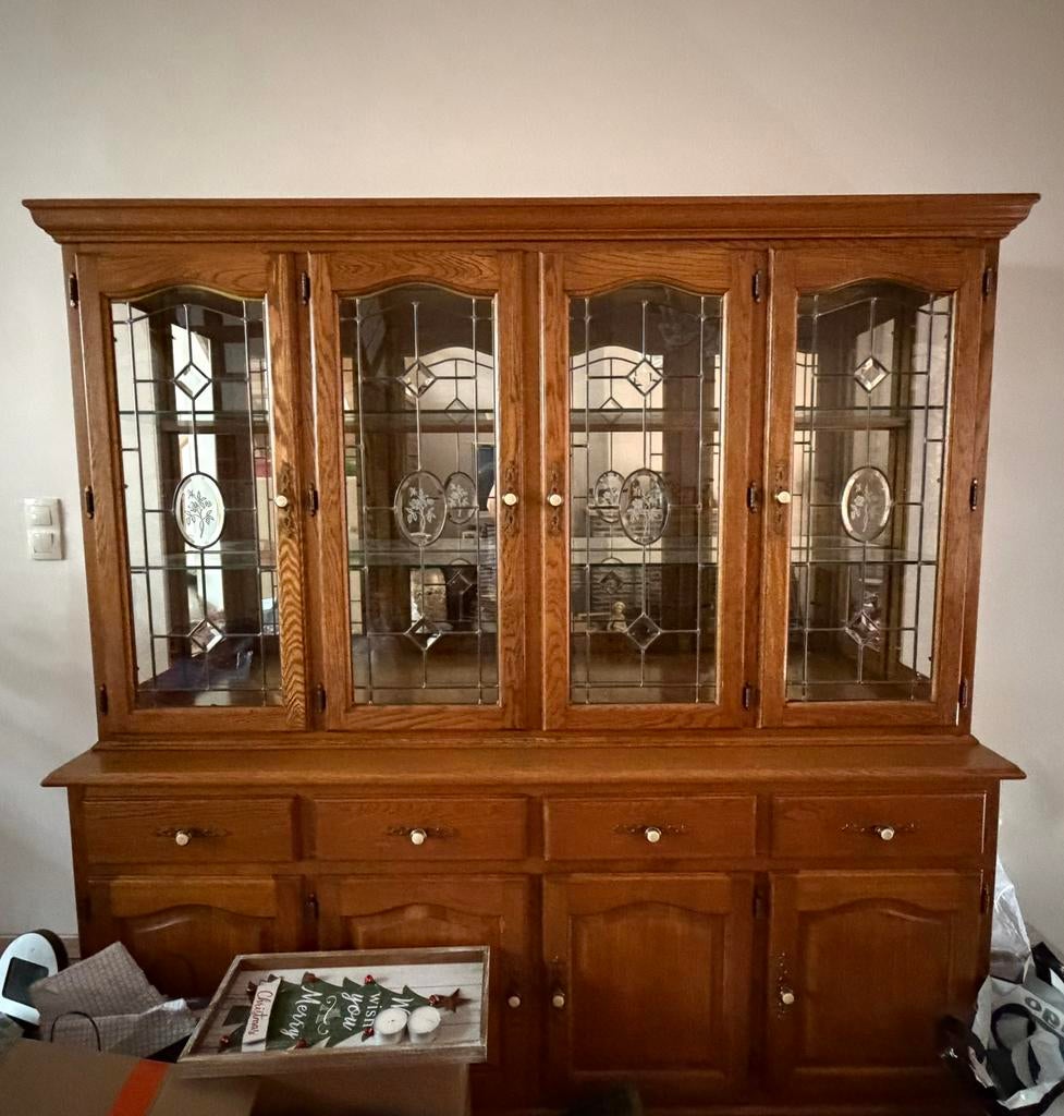Eikenhouten vitrinekast, Huis en Inrichting, Kasten | Vitrinekasten, Ophalen, Glas, Met deur(en), 150 tot 200 cm