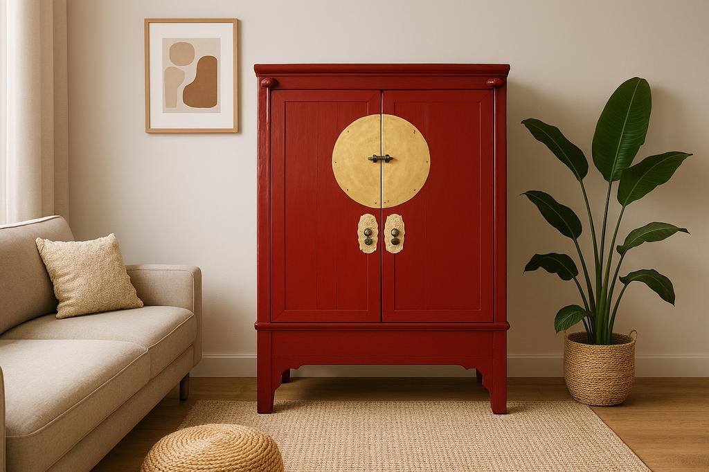 Armoire de mariage chinoise en laque rouge — pièce maîtresse, Maison & Meubles, Enlèvement, Utilisé
