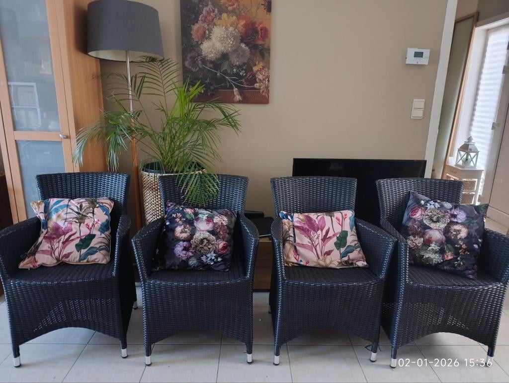 Zwarte Wicker stoelen
UV-bestendig - Stalen frame, Ophalen, Wicker