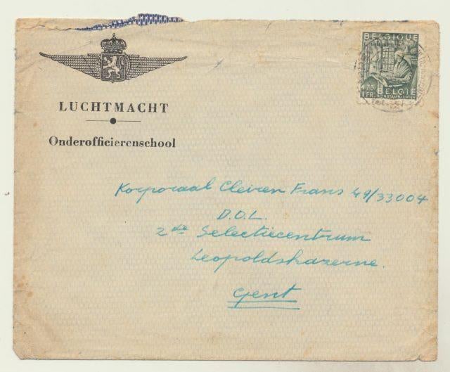 (m50) Luchtmacht Onderofficierenschool, brief 1950, Collections, Objets militaires | Général, Envoi, Armée de l'air