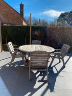 Houten tuinset en 4 kantelstoelen, Ophalen, 4 zitplaatsen, Gebruikt, Hardhout
