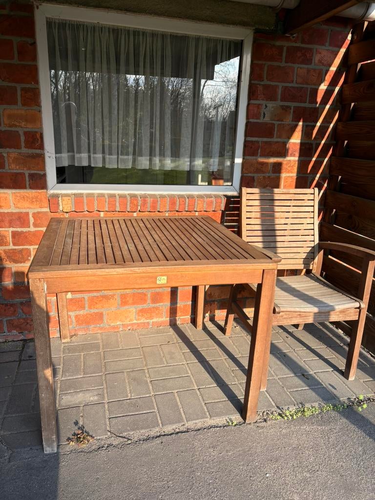 Teak houten tafel met 1 stoel, Ophalen, Gebruikt, Stoel
