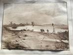 Sepia tekening Hollands landschap, Enlèvement ou Envoi
