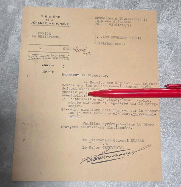 WW2+Résistance+Charleroi+Brasserie+réquisition+1945, Collections, Objets militaires | Seconde Guerre mondiale, Autres, Enlèvement ou Envoi