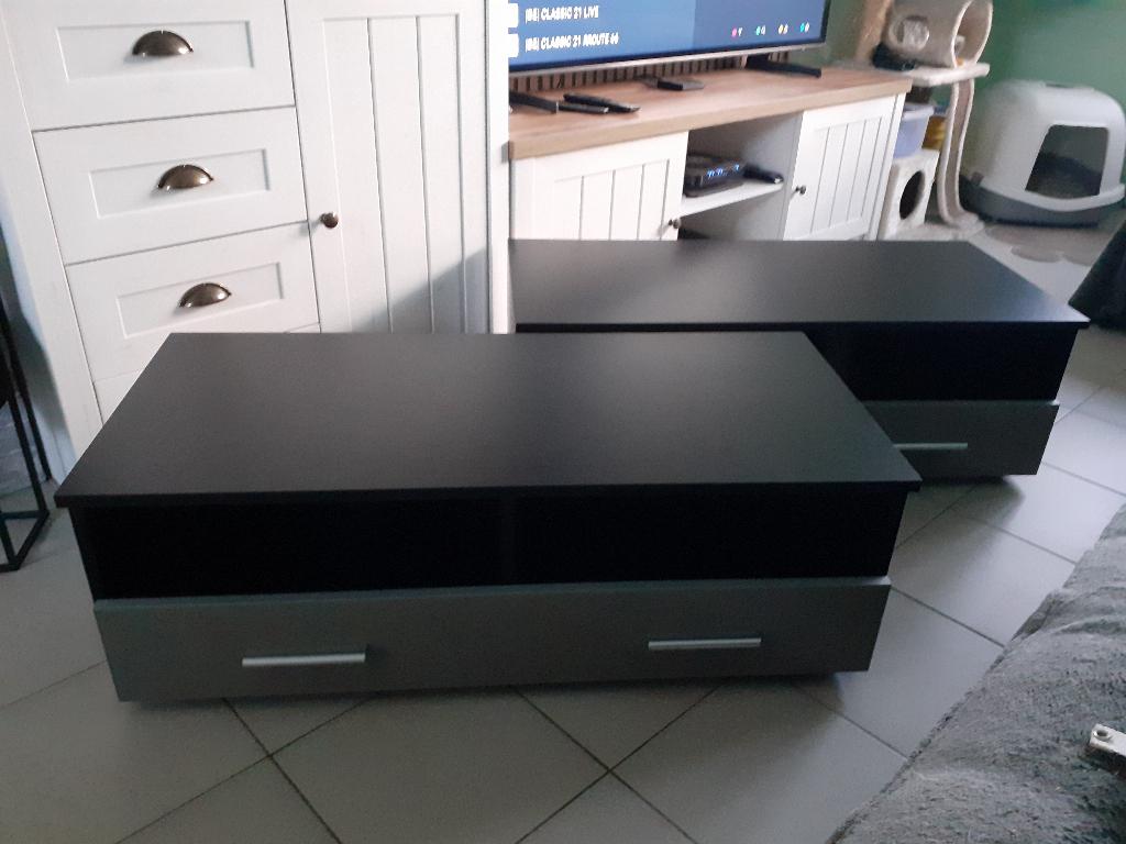 ENSEMBLE DE MEUBLES TV/2 MEUBLE BAS/2 COLONNES/2ETAGERES, Ophalen, Zo goed als nieuw, Glas