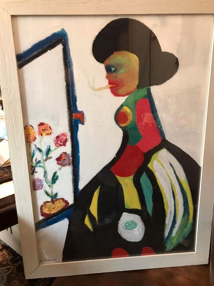 R. Raveel Belle œuvre signée et datée 1996, Antiquités & Art, Art | Peinture | Classique, Enlèvement