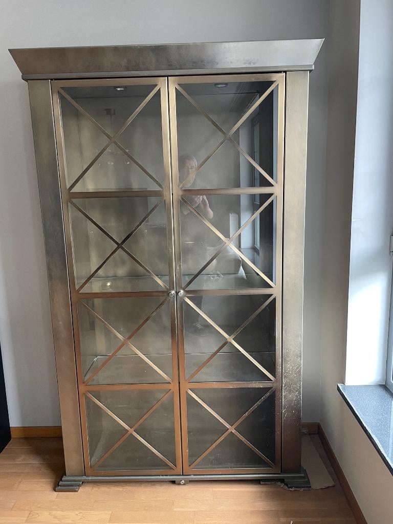 Vitrine en acier brossé style Empire français, Maison & Meubles, Enlèvement, Utilisé