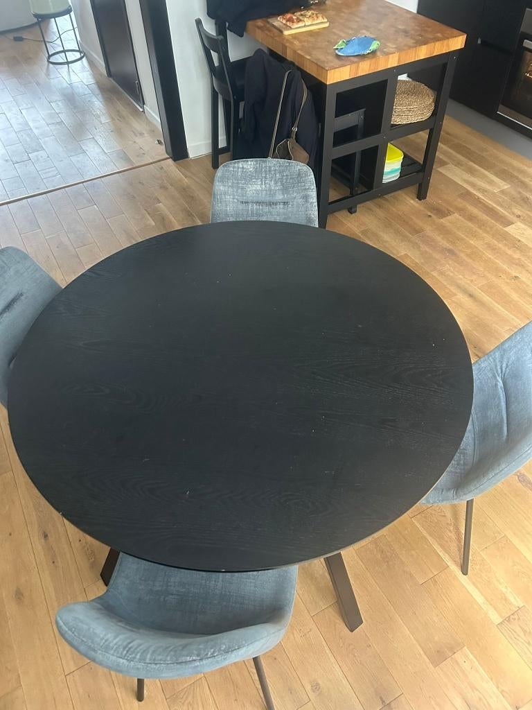 eettafel – zwart essen fineer – metalen onderstel (4 pers.), Huis en Inrichting, Tafels | Eettafels, Gebruikt, 100 tot 150 cm