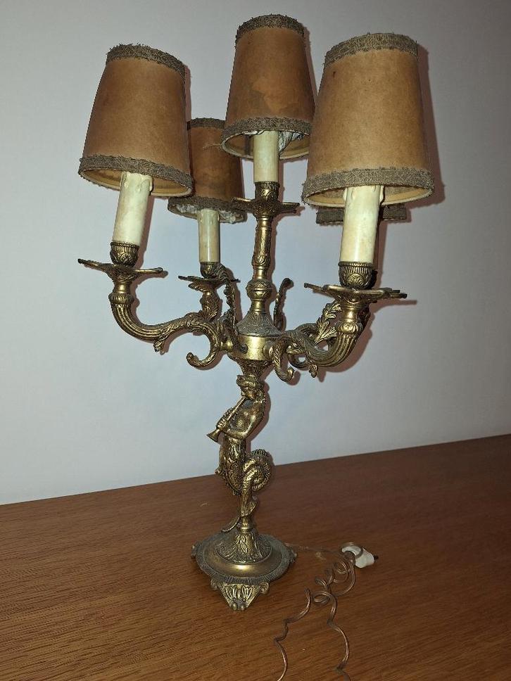 Antieke kandelaar in messing (5-armig)., Antiek en Kunst, Curiosa en Brocante, Ophalen