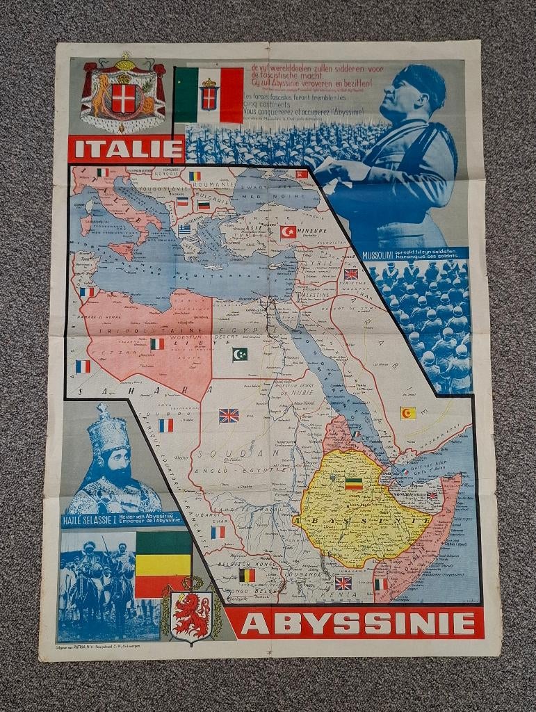 Oude propaganda affiche Italië - Abyssinië - Mussolini, Collections, Enlèvement ou Envoi, Autres, Photo ou Poster