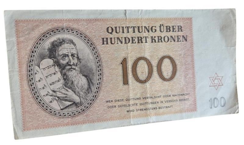 rare lettre-monnaie de 100 dans le ghetto de Theresienstadt, Enlèvement ou Envoi