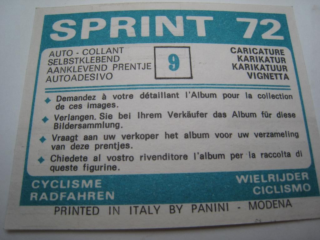 Panini Sprint 1972 N 9 Caricatur, Envoi, Comme neuf, Autocollant