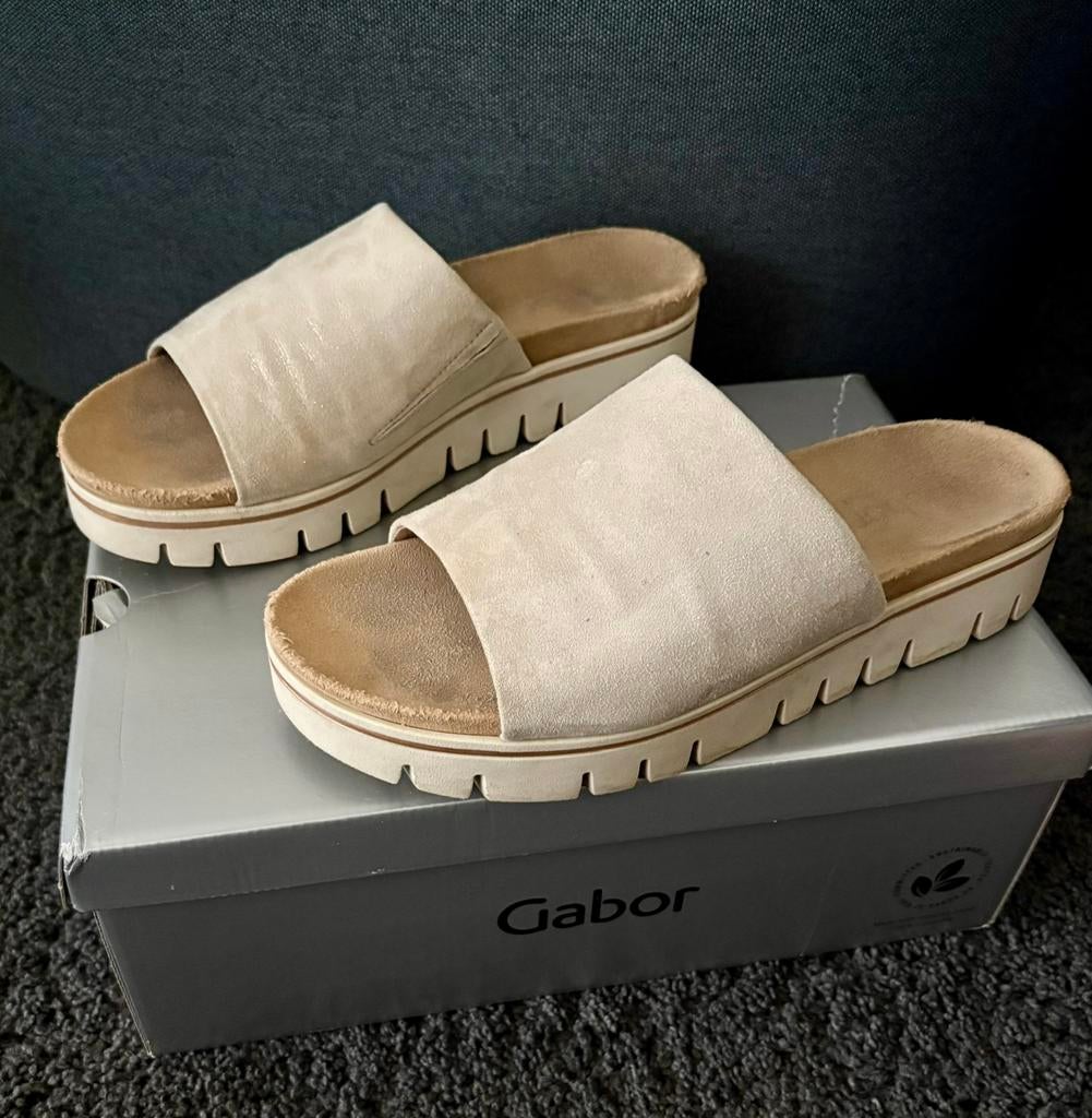 Sandales Mules GABOR COMFORT Cuir Suède Beige Pointure 38,5G, Ophalen of Verzenden, Zo goed als nieuw, Wit