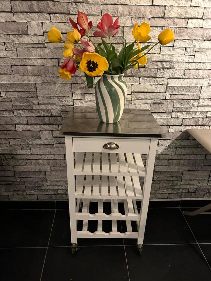 Deserte de cuisine avec casier bouteille, Huis en Inrichting, Woonaccessoires | Wijnrekken, Gebruikt, Hout, 5 tot 15 flessen, Ophalen