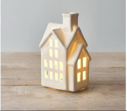 Portland - Led Verlicht Wit Huisje 12CM kerst deco kerstdorp, Diversen, Kerst, Nieuw, Ophalen of Verzenden