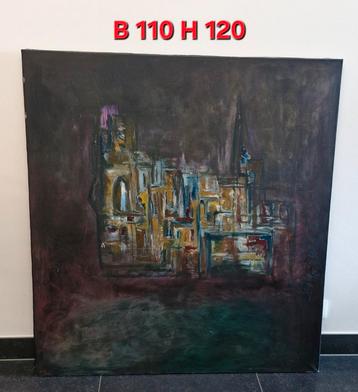 Mooi groot schilderij, niet getekend  beschikbaar voor biedingen