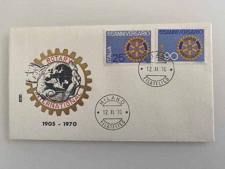 Postzegel First Day Cover Italië Rotary 1970, Postzegels en Munten, Postzegels | Europa | Italië, Gestempeld, Ophalen of Verzenden