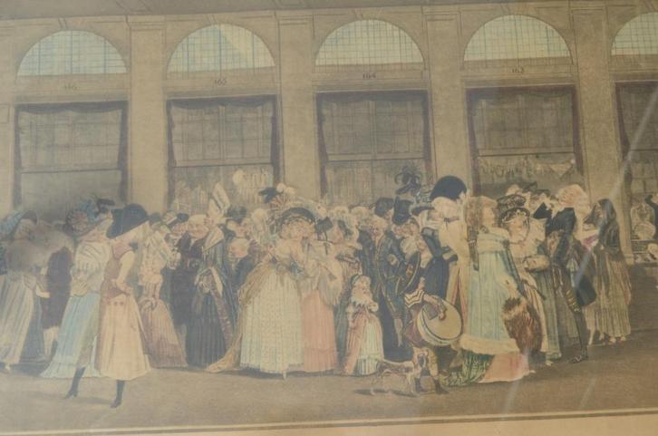 Franse gravure/ets 'The Palais Royal Gallery's Walk' 1787, Antiek en Kunst, Kunst | Etsen en Gravures, Ophalen of Verzenden