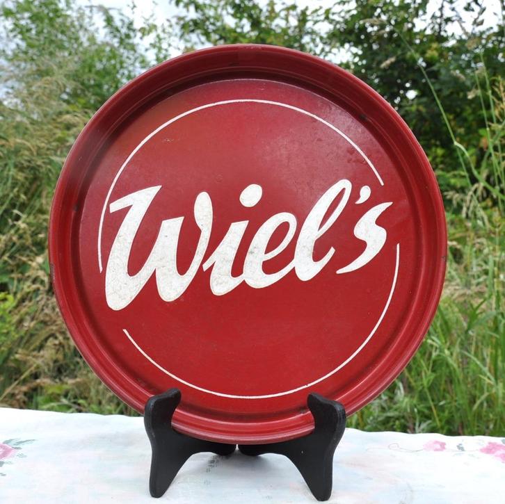 plateau de brasserie tole emaillée wiel's, Verzamelen, Biermerken, Gebruikt, Overige typen, Overige merken, Ophalen of Verzenden
