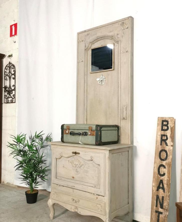 Antiek brocante hal kapstok-/kast in eik H 206 B 80 D 45, Antiek en Kunst, Curiosa en Brocante, Ophalen