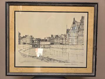Lithografie "Gent" Karel van Vlaanderen , Prins Karel belgië beschikbaar voor biedingen