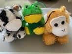 Pluche Koe, aap en kikker speelgoedbeesten met veer, Kinderen en Baby's, Speelgoed | Knuffels en Pluche, Ophalen, Zo goed als nieuw