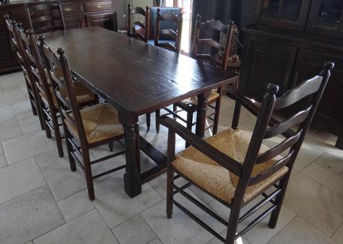 Table et chaises en chêne foncé, Huis en Inrichting, Complete eetkamers, Gebruikt, 6 tot 8 stoelen, Ophalen