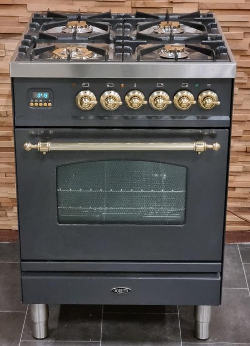 🔥 Poêle Boretti de luxe 60 cm anthracite + laiton 4 brûleur, Electroménager, Cuisinières, Comme neuf, Autoportant, 4 zones de cuisson