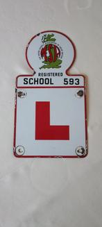 oud emaille bord van Engelse auto-rijschool, Verzamelen, Verzenden, Gebruikt, Reclamebord