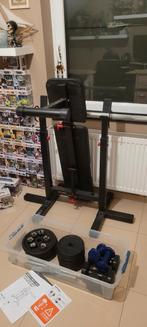 Banc de musculation avec chandelles et kit altères com NEUF, Enlèvement, Comme neuf, Bras, Autres types