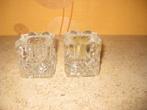 2 glazen kaarsenhouders  hoogte 5 cm, Antiek en Kunst, Ophalen of Verzenden