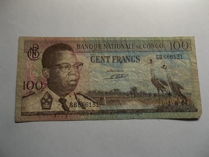 Banque Nationale du Congo 100 francs - 1-8-1964 ++zeldzaam++, Antiek en Kunst, Curiosa en Brocante, Ophalen of Verzenden