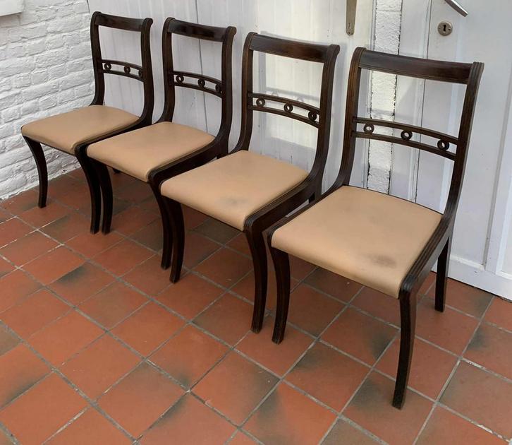 4 vintage eetkamerstoelen, Huis en Inrichting, Stoelen, Gebruikt, Eén, Hout, Ophalen