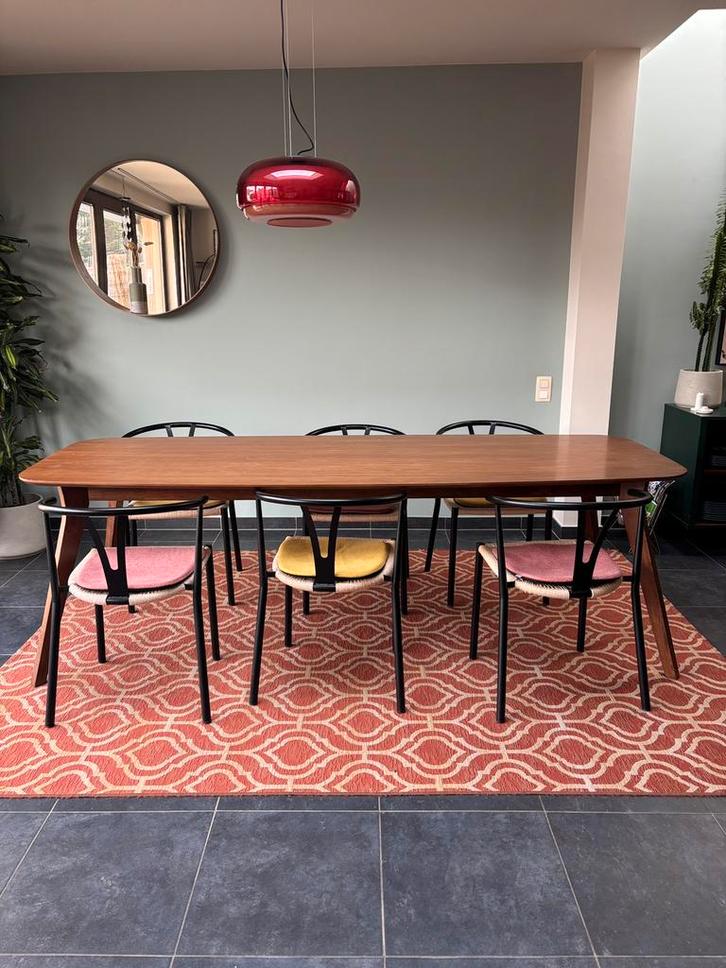 Eettafel hout notelaar fineer juntoo, Maison & Meubles, Chaises, Utilisé, Cinq, Six Chaises ou plus, Brun, Enlèvement