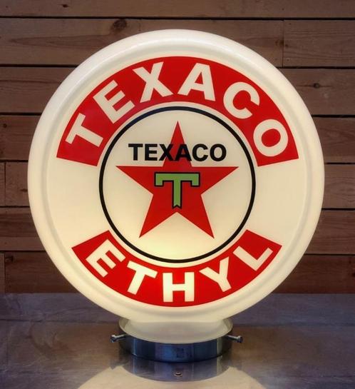 Texaco BP Shell Mobil Gulf glazen benzine pomp globe lamp, Collections, Marques & Objets publicitaires, Comme neuf, Table lumineuse ou lampe (néon)
