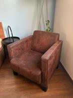 Twee bruine lederlook fauteuils, Ophalen, Gebruikt, Stof