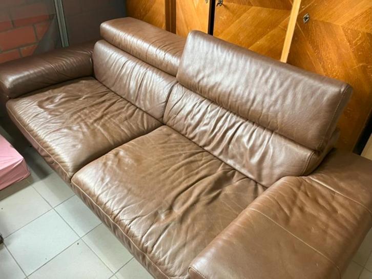 Lederen 3-en 2-zit zetel. Samen of enkel te koop., Huis en Inrichting, Zetels | Zetels, Zo goed als nieuw, Rechte bank, Leer, Ophalen