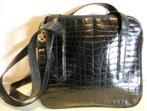 Vintage IT. leren handtas tas leer croco look COVERI 494, Handtassen en Accessoires, Schoudertasje, Zo goed als nieuw, Zwart, Verzenden