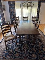 Donkerbruine ebeno eettafel met 8 stoelen, Huis en Inrichting, 200 cm of meer, 50 tot 100 cm, Gebruikt, Rechthoekig